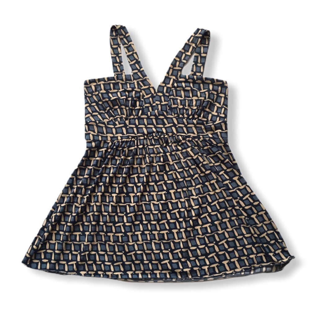 CdR Blue & Cream Babydoll V Neck Top Small